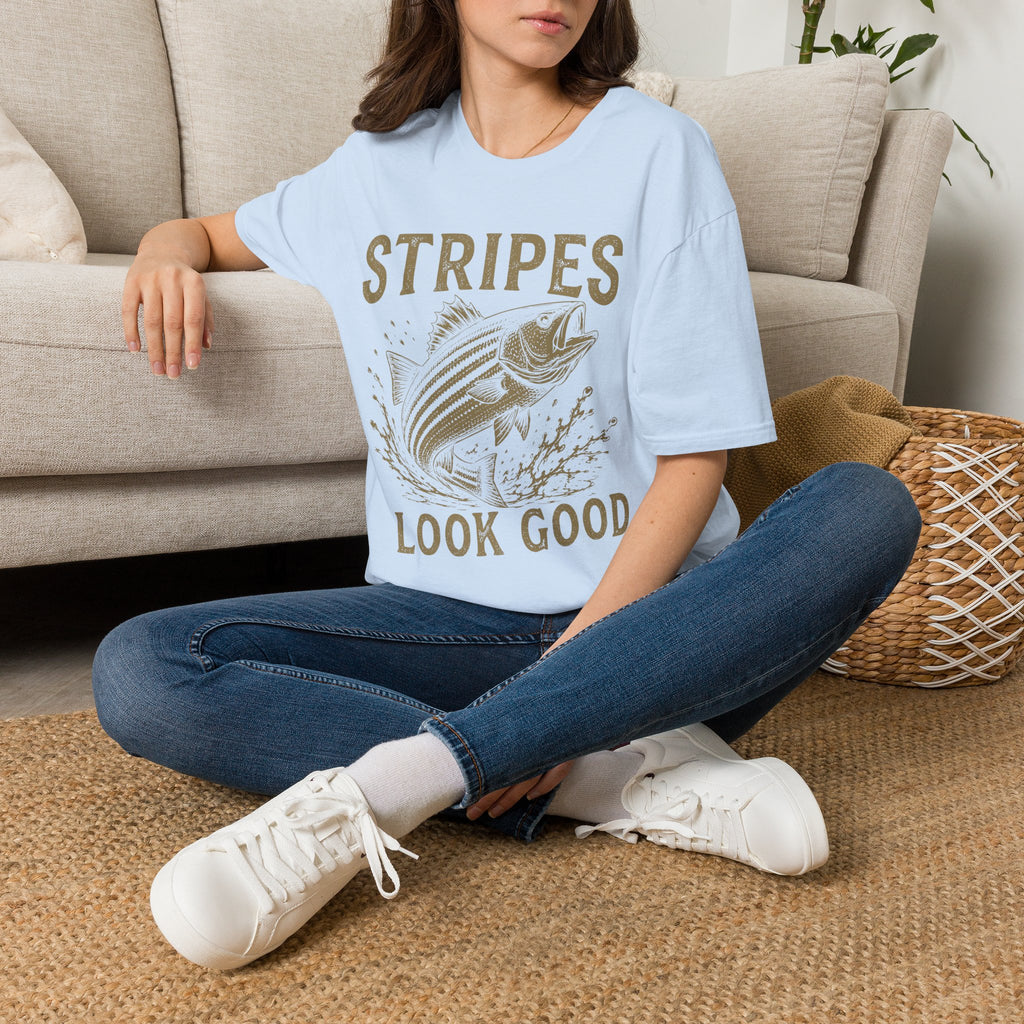 Striped Bass Fishing T-Shirt — "Stripes Look Good" Vintage Fish Tee