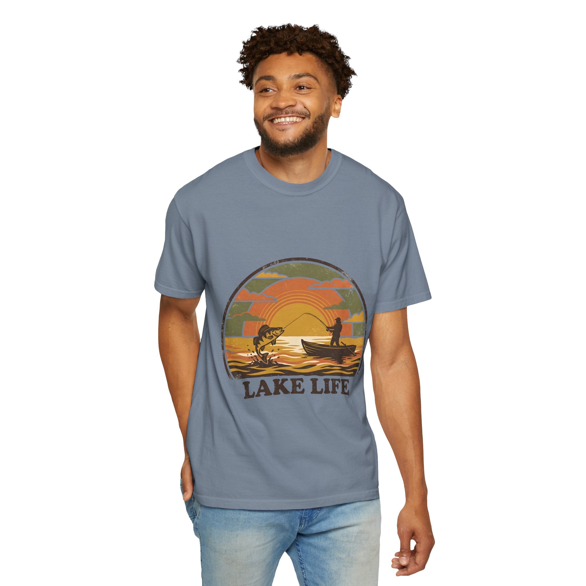 Lake Life T-Shirt — Retro Sunset Fishing Graphic Tee