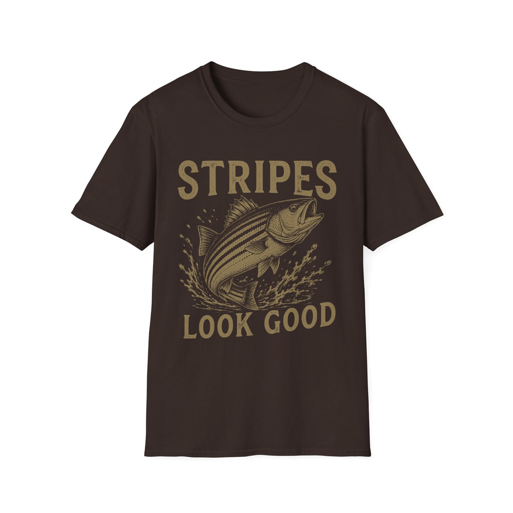 Striped Bass Fishing T-Shirt — "Stripes Look Good" Vintage Fish Tee