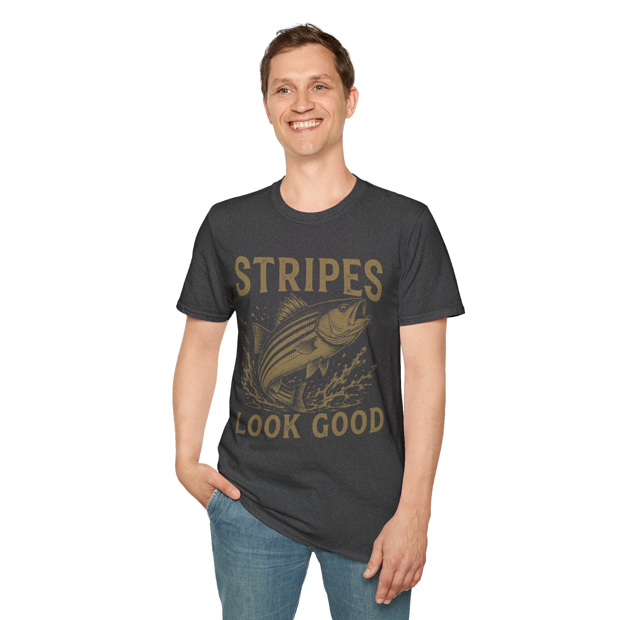 Striped Bass Fishing T-Shirt — "Stripes Look Good" Vintage Fish Tee