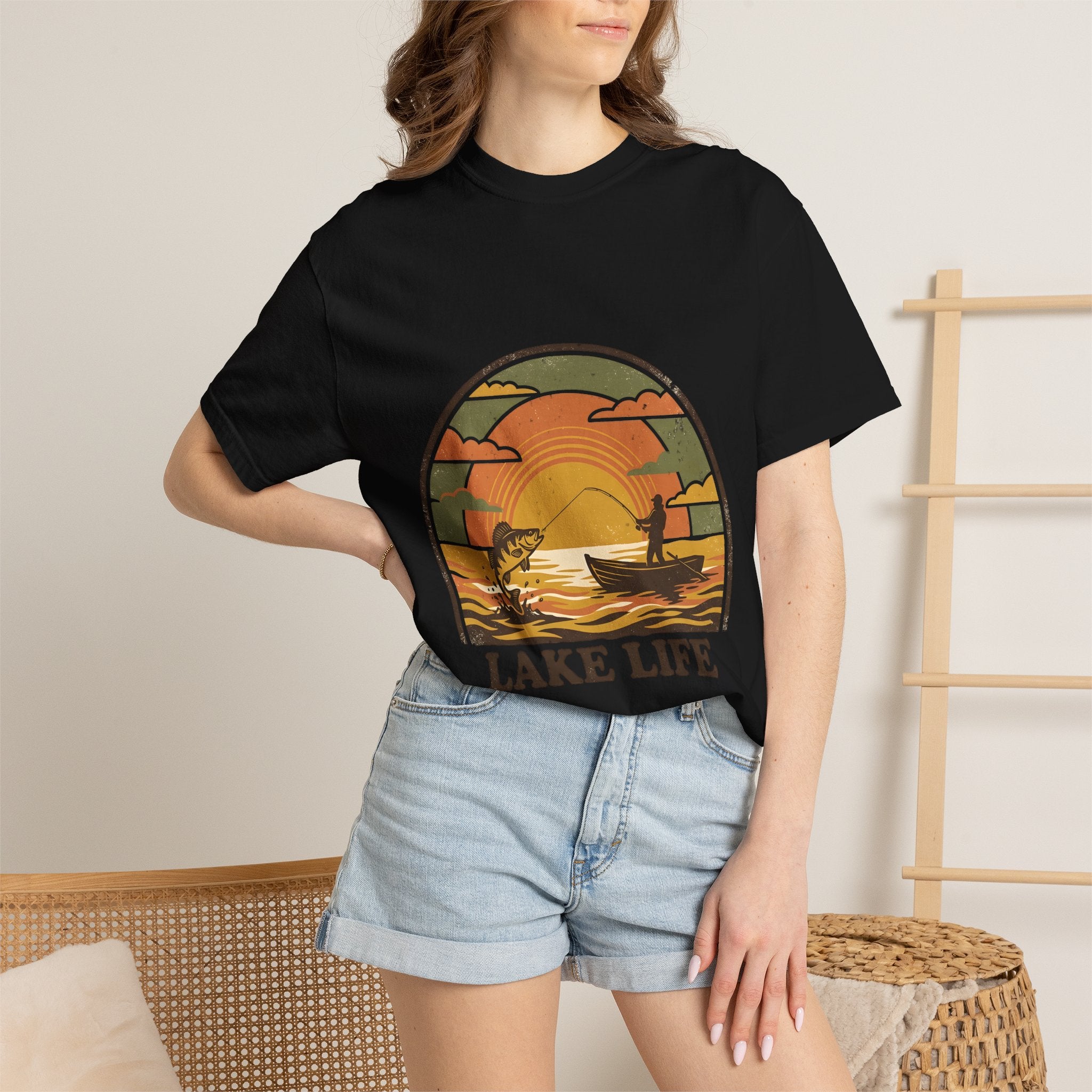Lake Life T-Shirt — Retro Sunset Fishing Graphic Tee