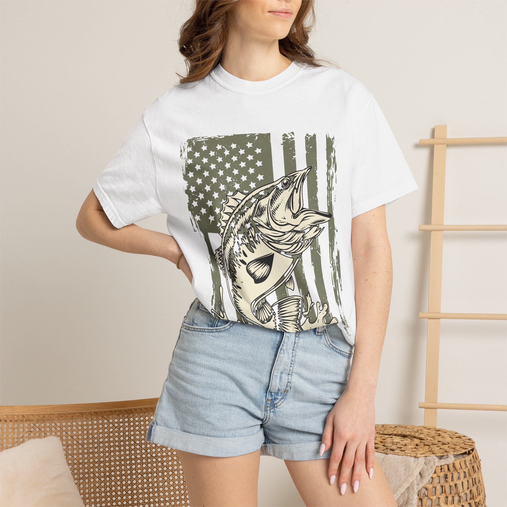 American Flag Largemouth Bass Fishing Shirt
