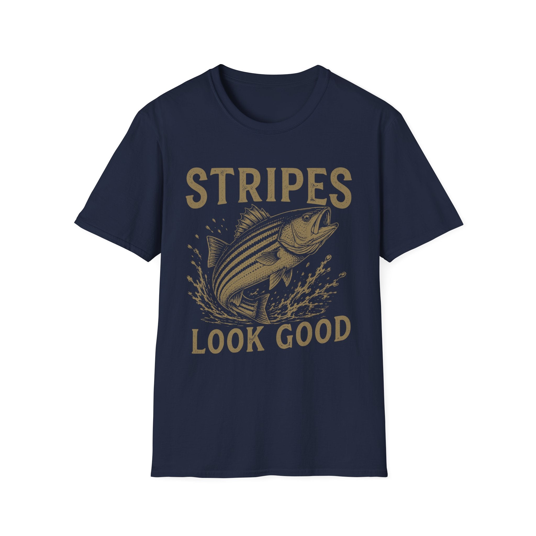 Striped Bass Fishing T-Shirt — "Stripes Look Good" Vintage Fish Tee