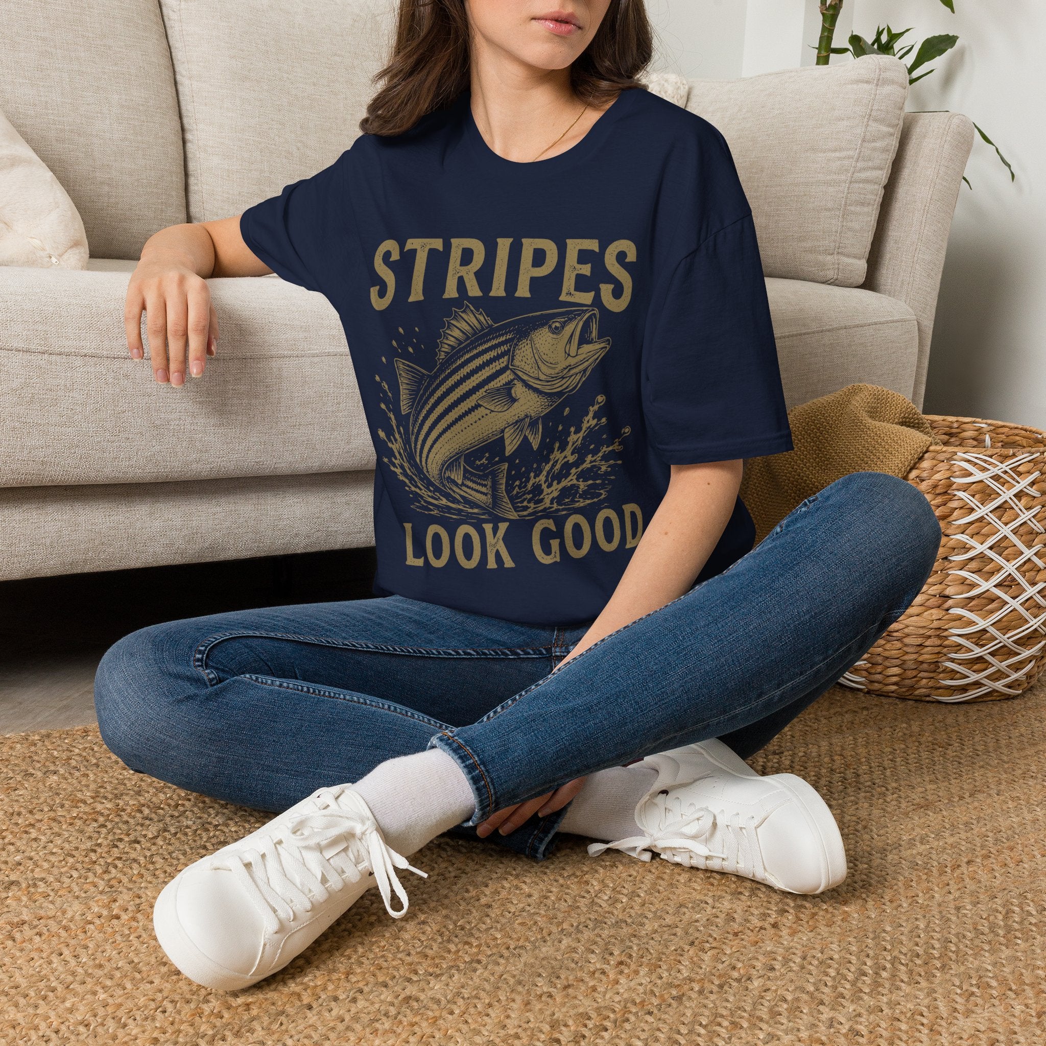 Striped Bass Fishing T-Shirt — "Stripes Look Good" Vintage Fish Tee