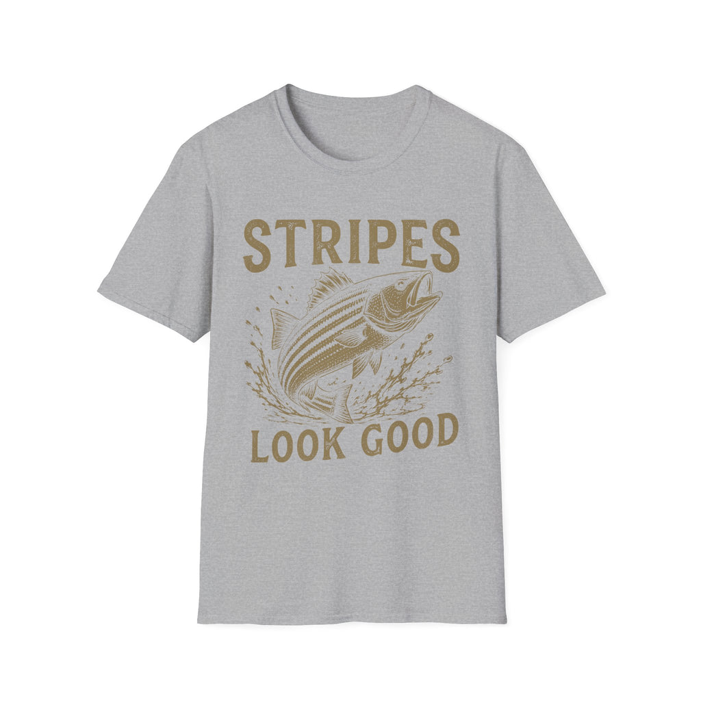 Striped Bass Fishing T-Shirt — "Stripes Look Good" Vintage Fish Tee