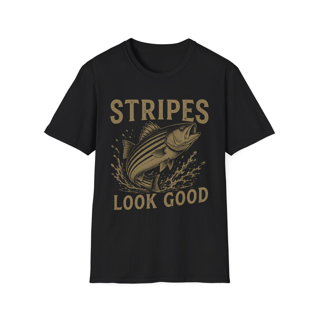 Striped Bass Fishing T-Shirt — "Stripes Look Good" Vintage Fish Tee