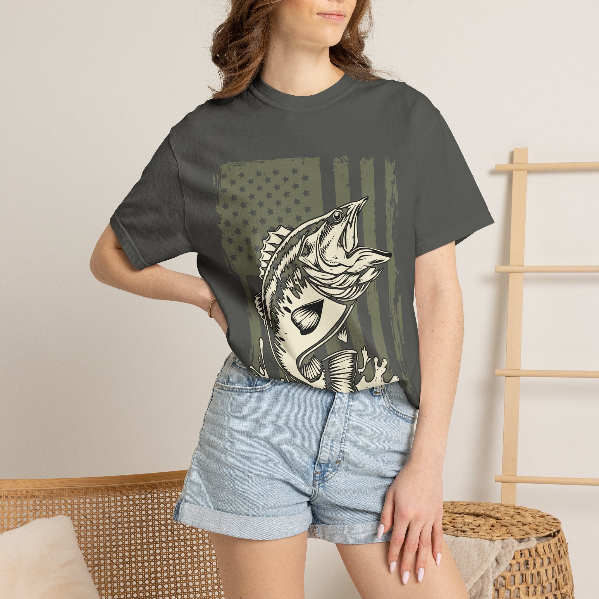 American Flag Largemouth Bass Fishing Shirt