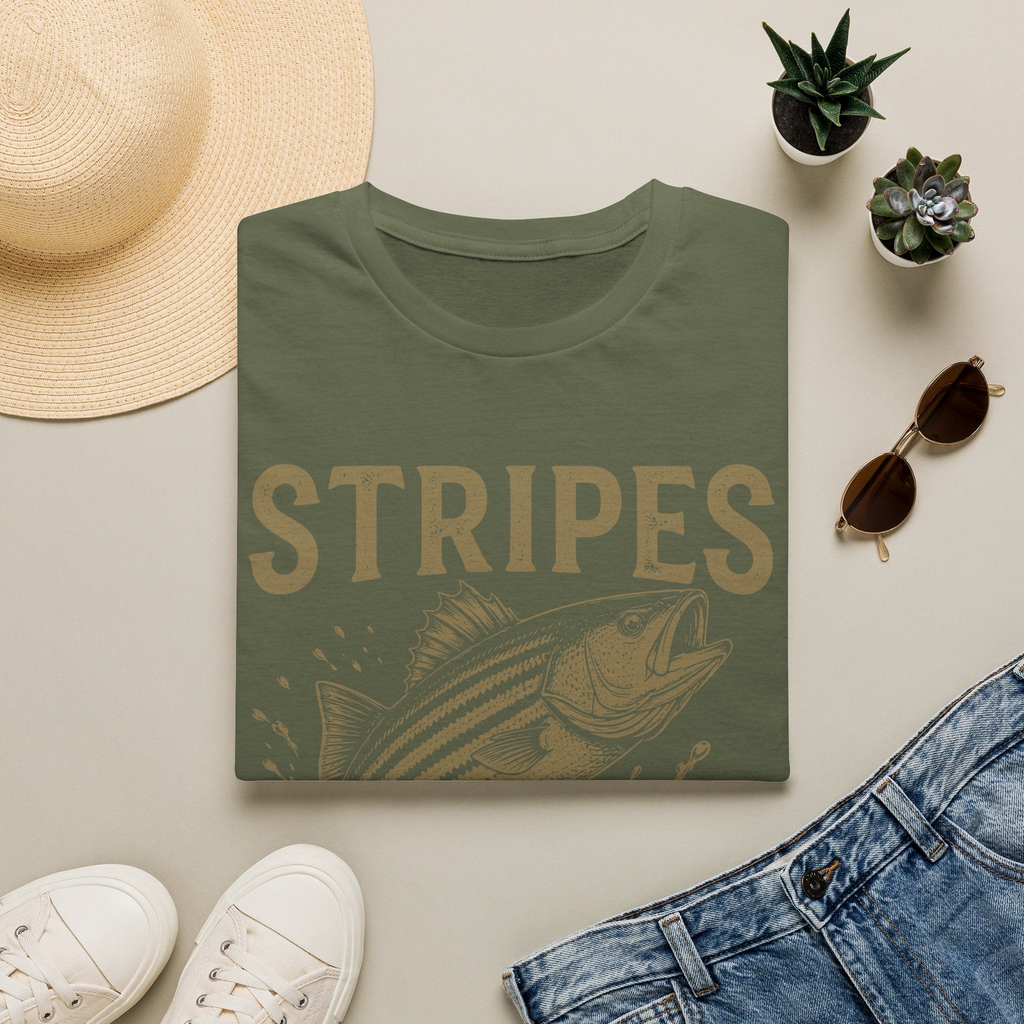 Striped Bass Fishing T-Shirt — "Stripes Look Good" Vintage Fish Tee