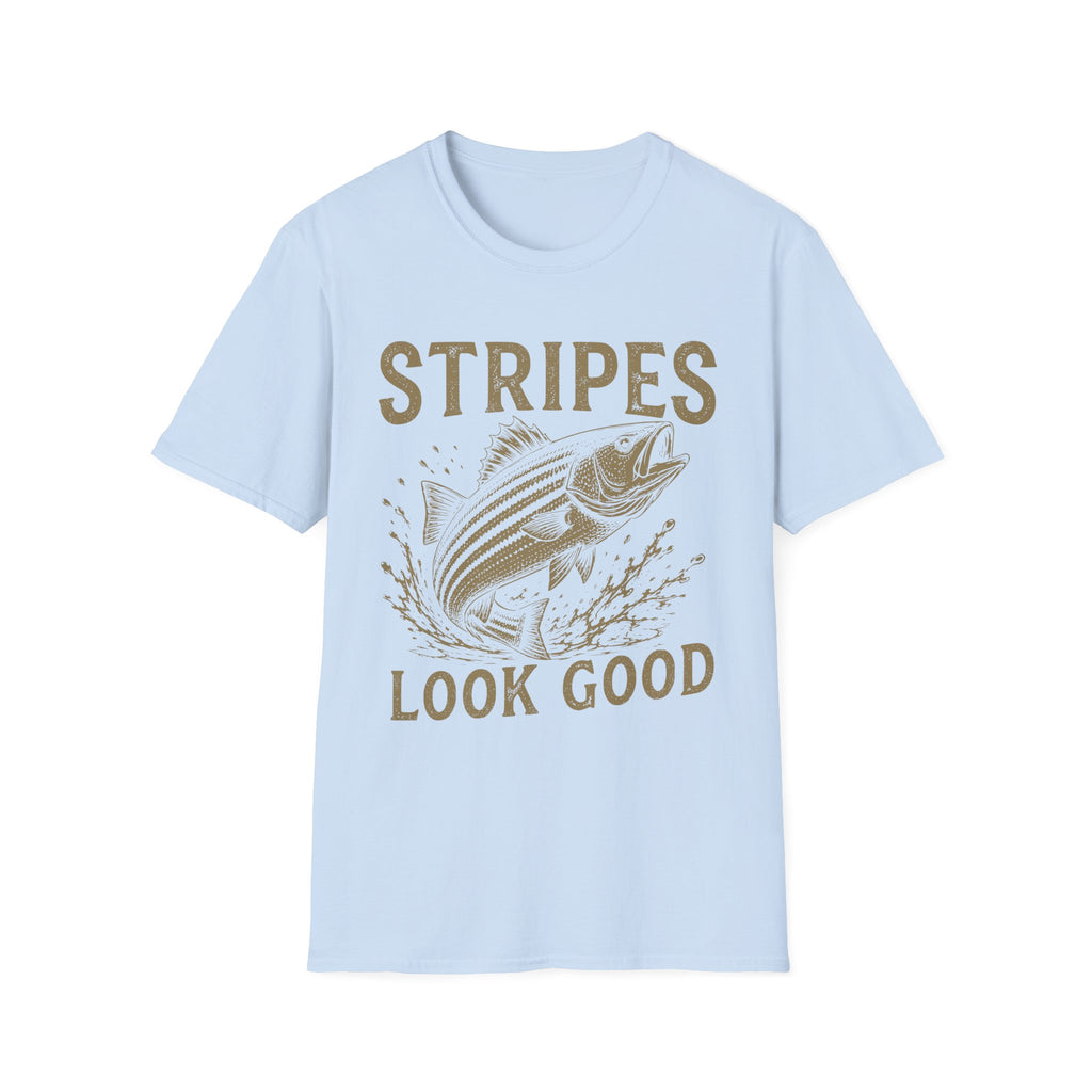 Striped Bass Fishing T-Shirt — "Stripes Look Good" Vintage Fish Tee