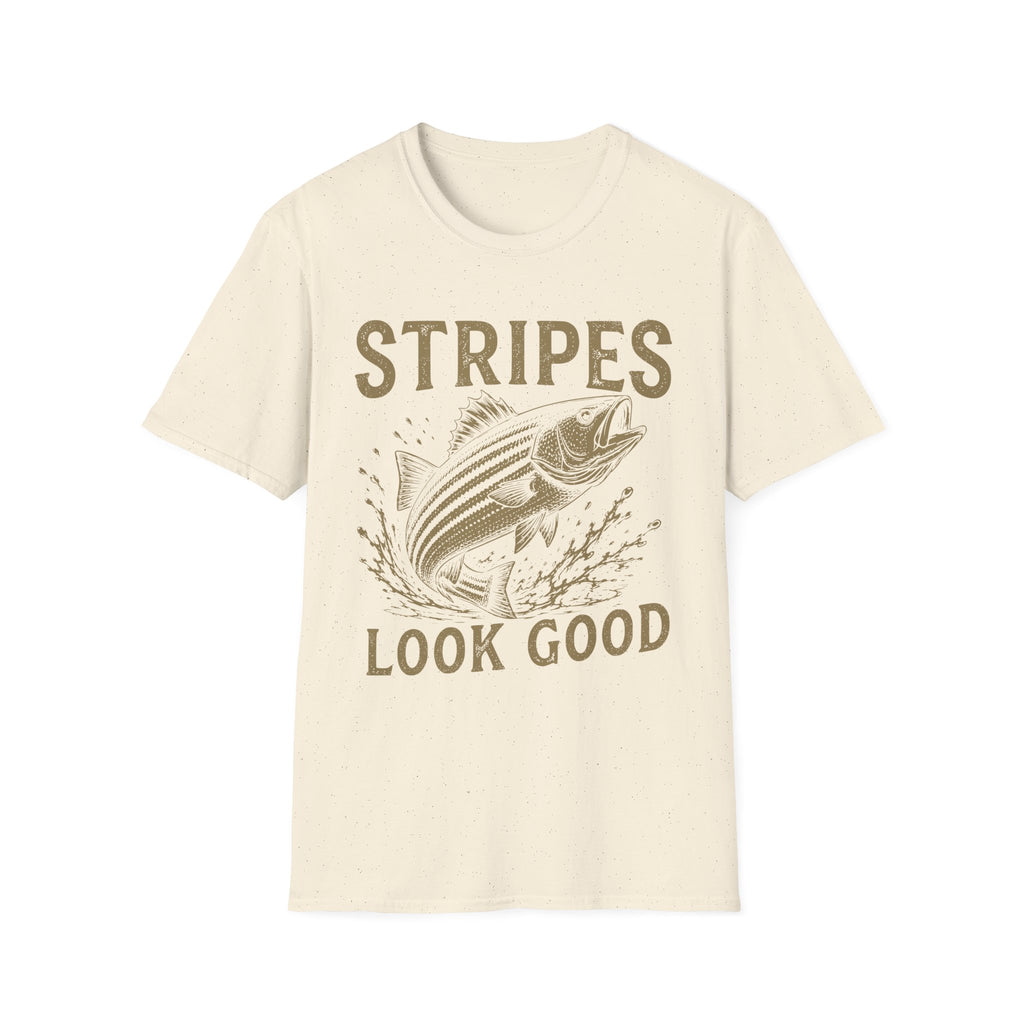 Striped Bass Fishing T-Shirt — "Stripes Look Good" Vintage Fish Tee