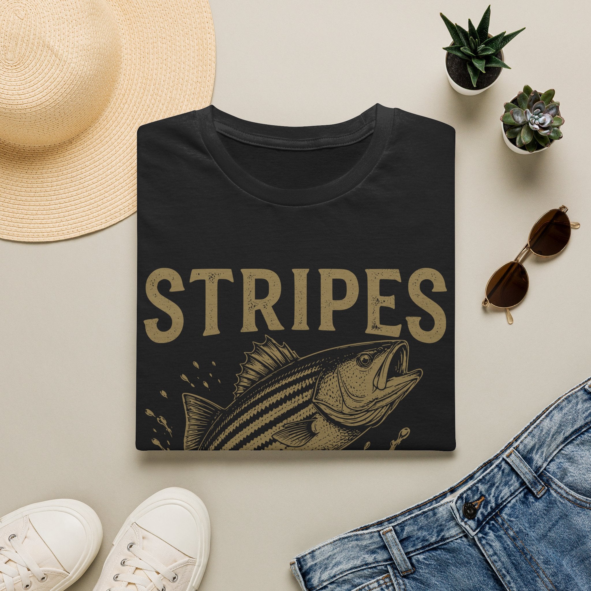 Striped Bass Fishing T-Shirt — "Stripes Look Good" Vintage Fish Tee