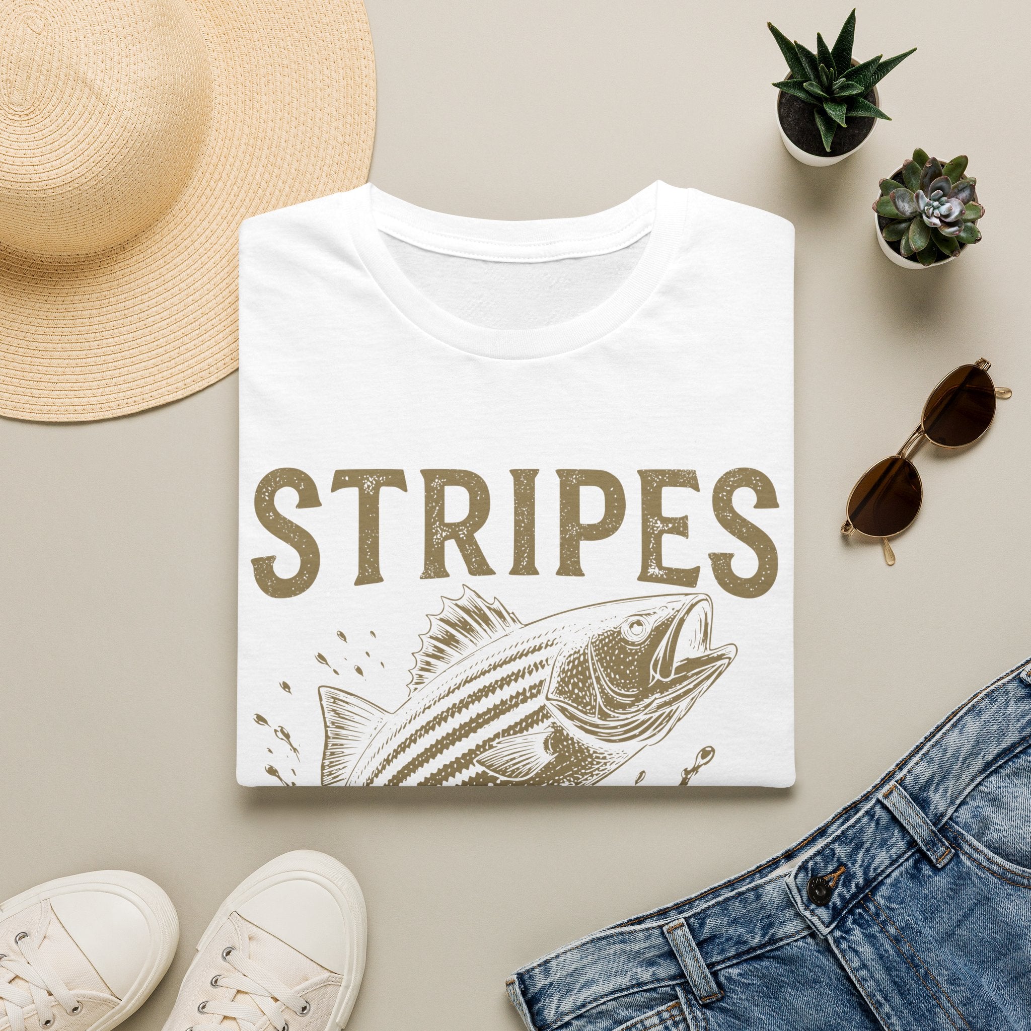 Striped Bass Fishing T-Shirt — "Stripes Look Good" Vintage Fish Tee