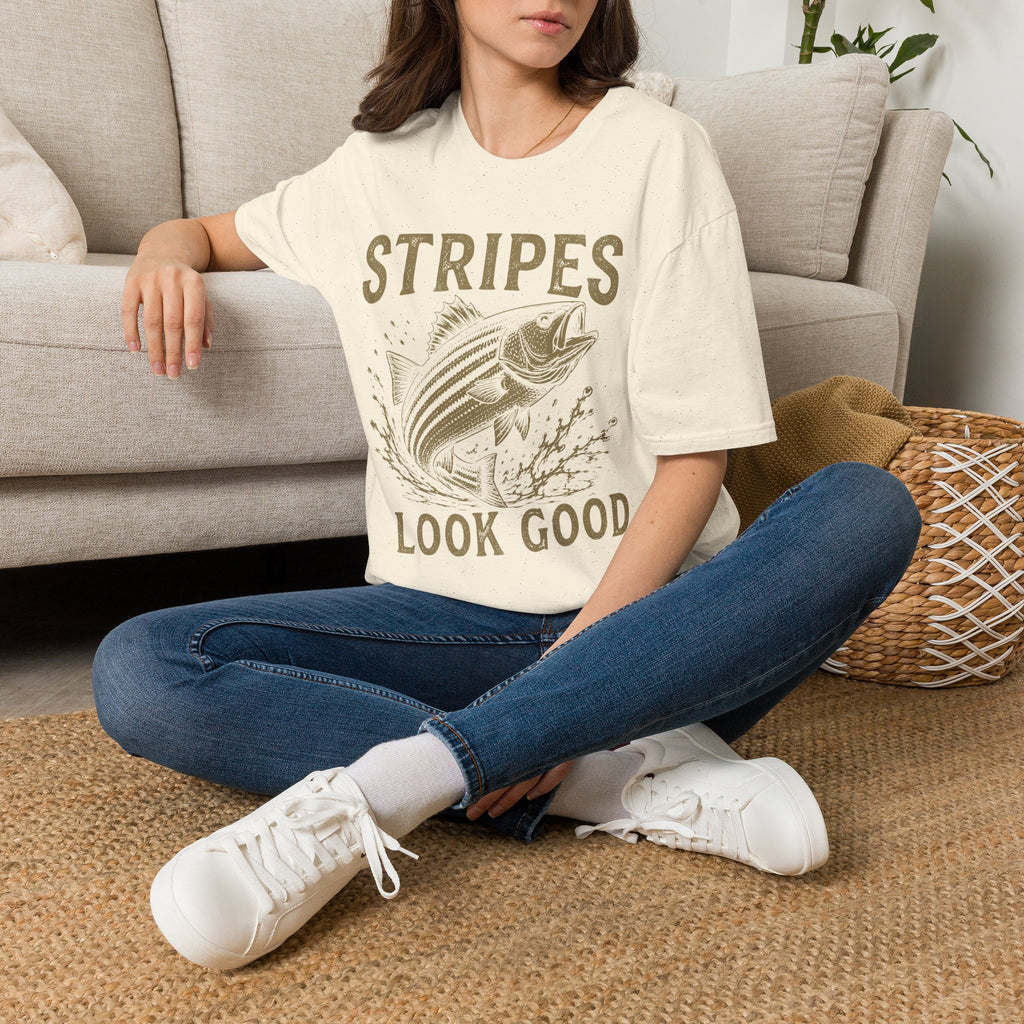 Striped Bass Fishing T-Shirt — "Stripes Look Good" Vintage Fish Tee