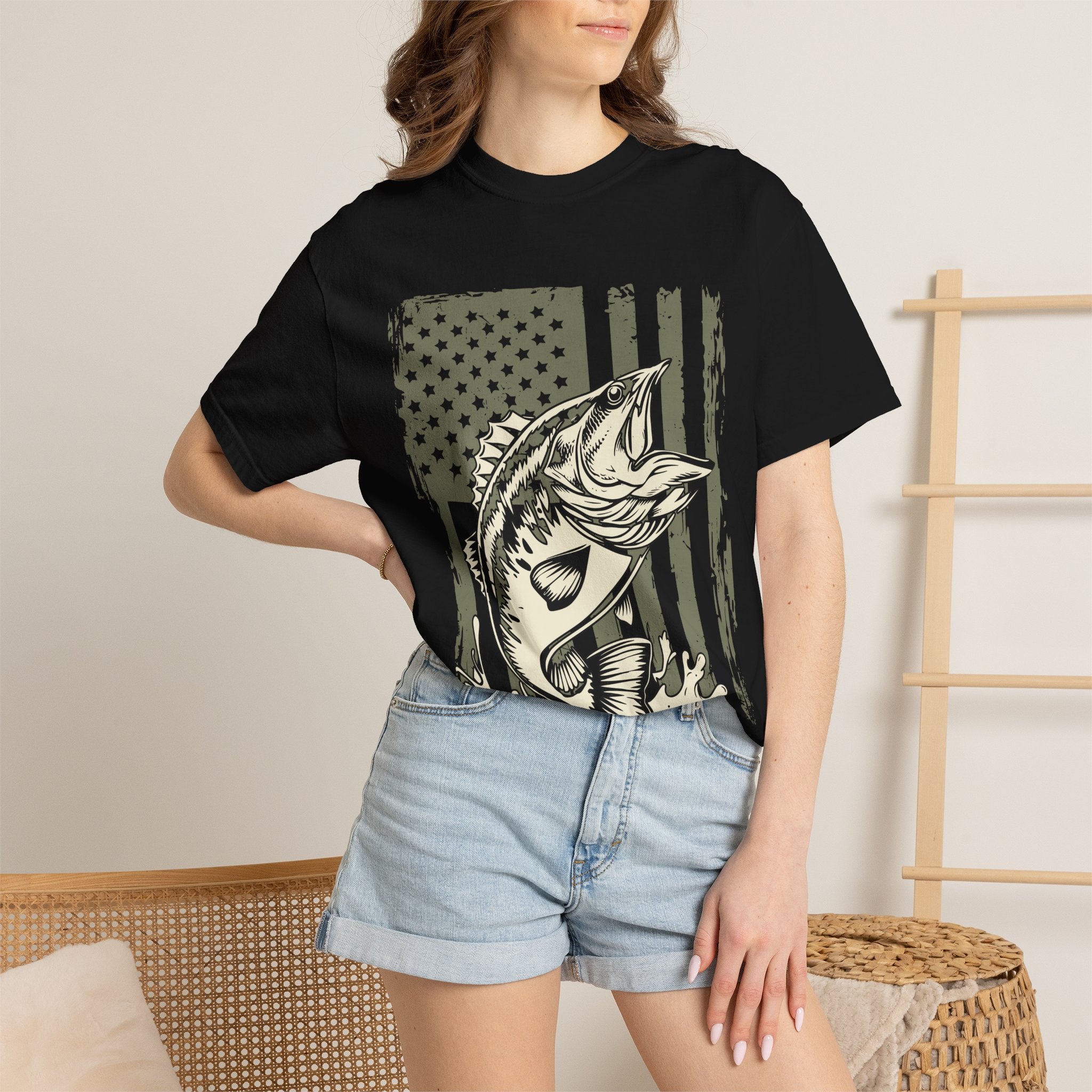 American Flag Largemouth Bass Fishing Shirt