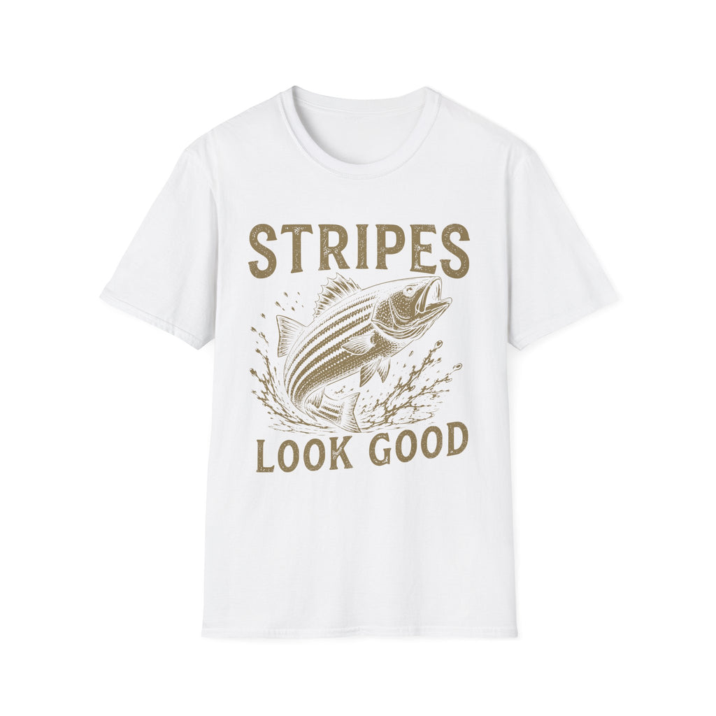 Striped Bass Fishing T-Shirt — "Stripes Look Good" Vintage Fish Tee