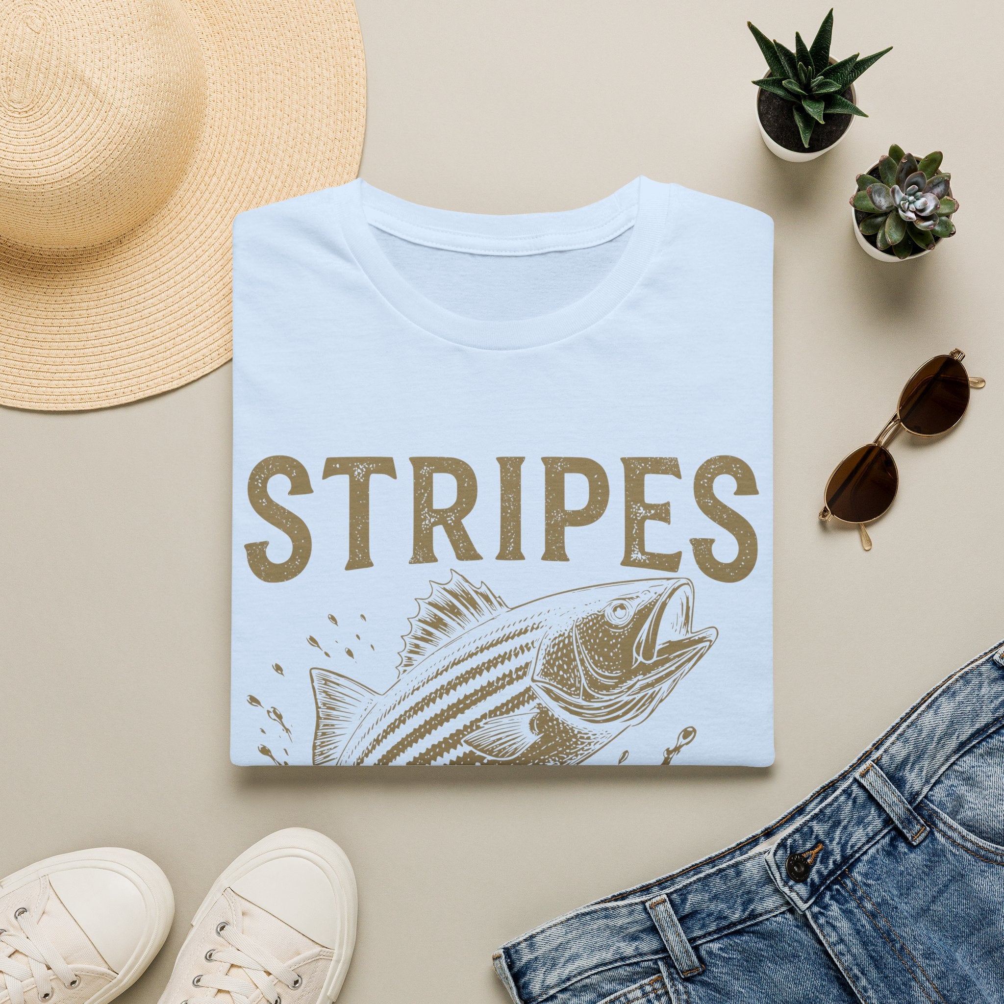 Striped Bass Fishing T-Shirt — "Stripes Look Good" Vintage Fish Tee