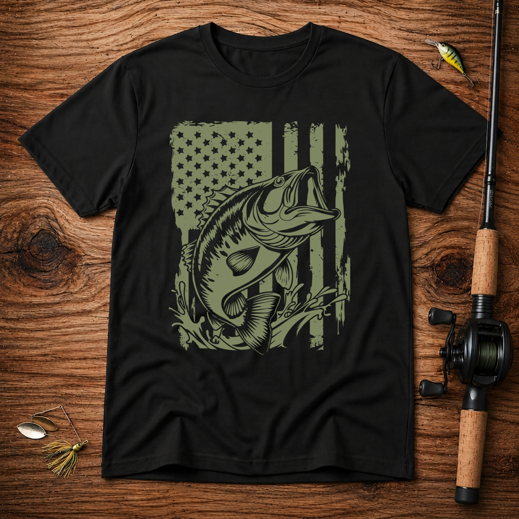 American Flag Bass Fishing T-Shirt