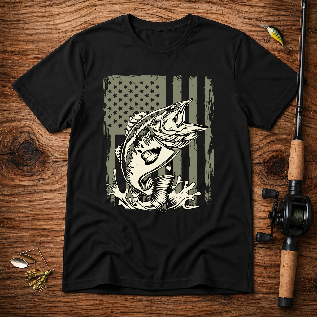 American Flag Bass Fishing T-Shirt – Patriotic Angler