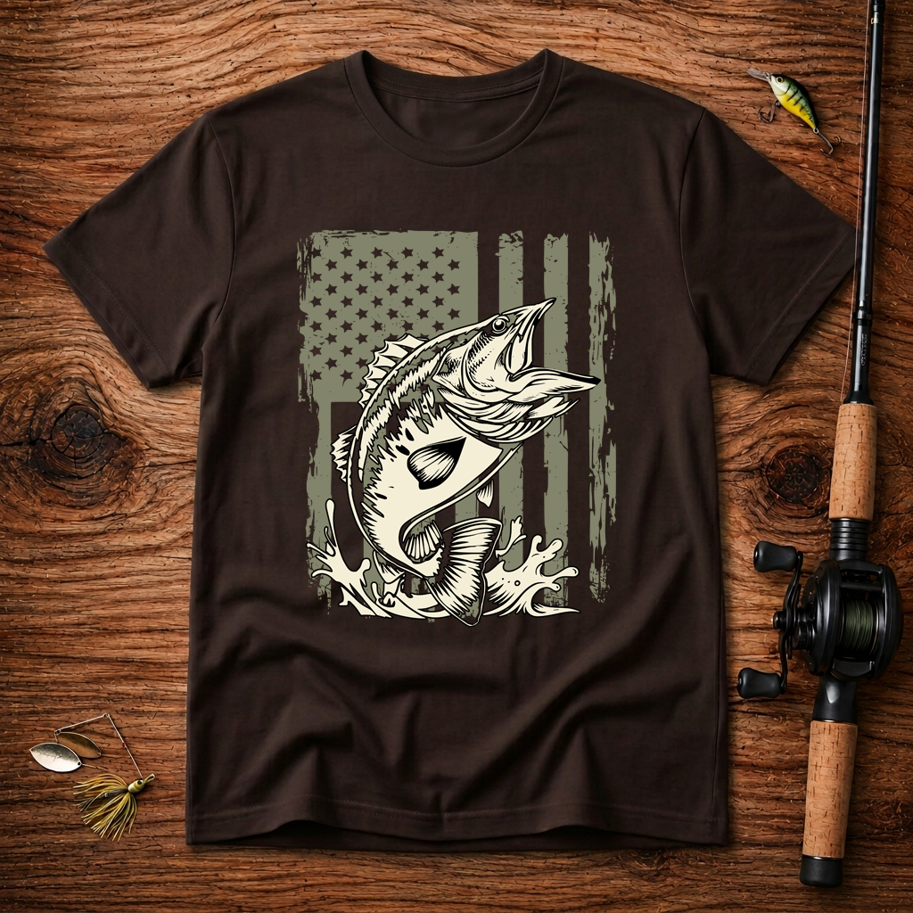 American Flag Bass Fishing T-Shirt – Patriotic Angler