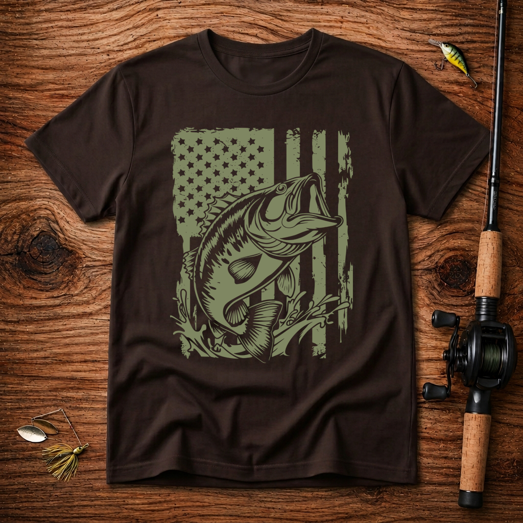 American Flag Bass Fishing T-Shirt
