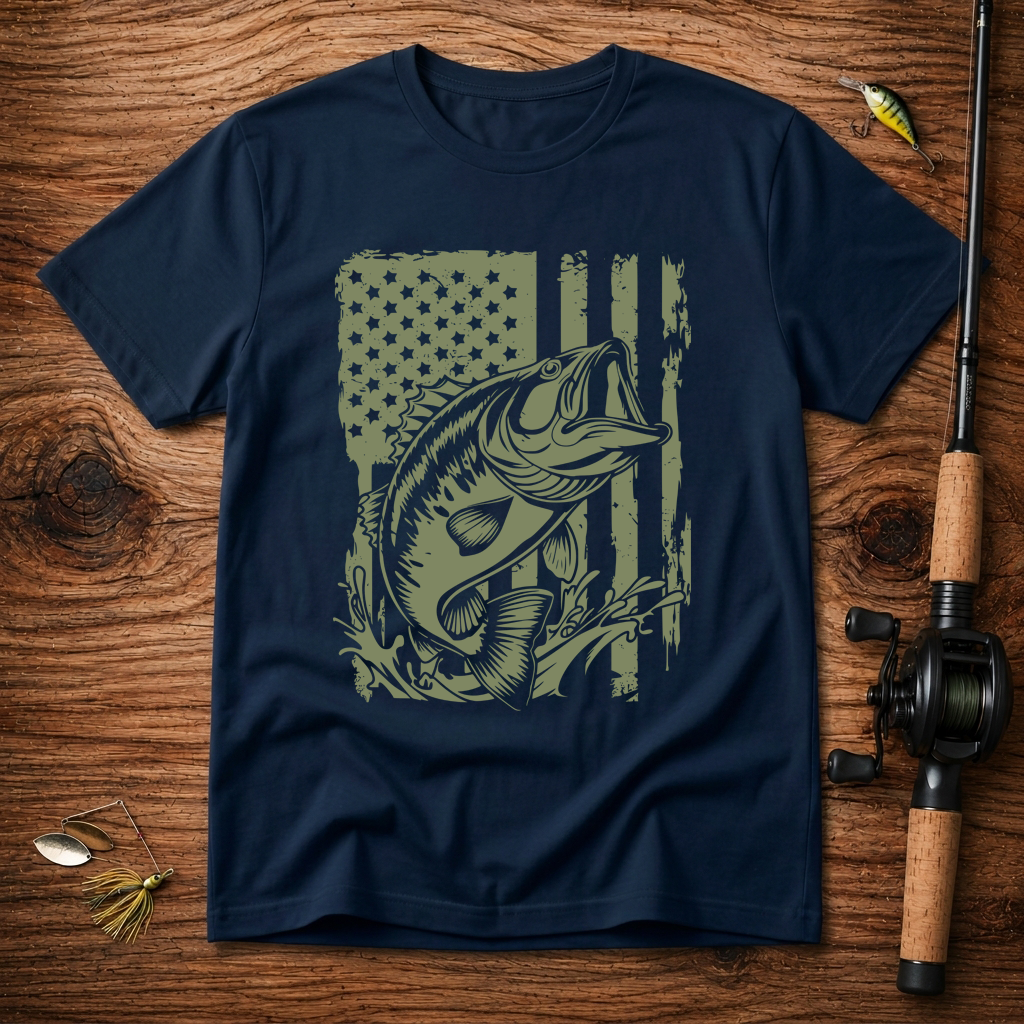 American Flag Bass Fishing T-Shirt