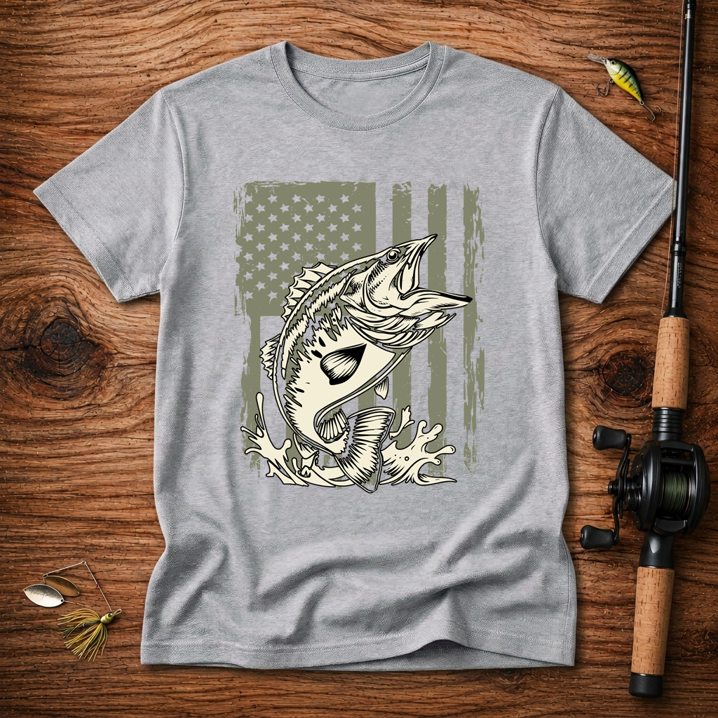 American Flag Bass Fishing T-Shirt – Patriotic Angler