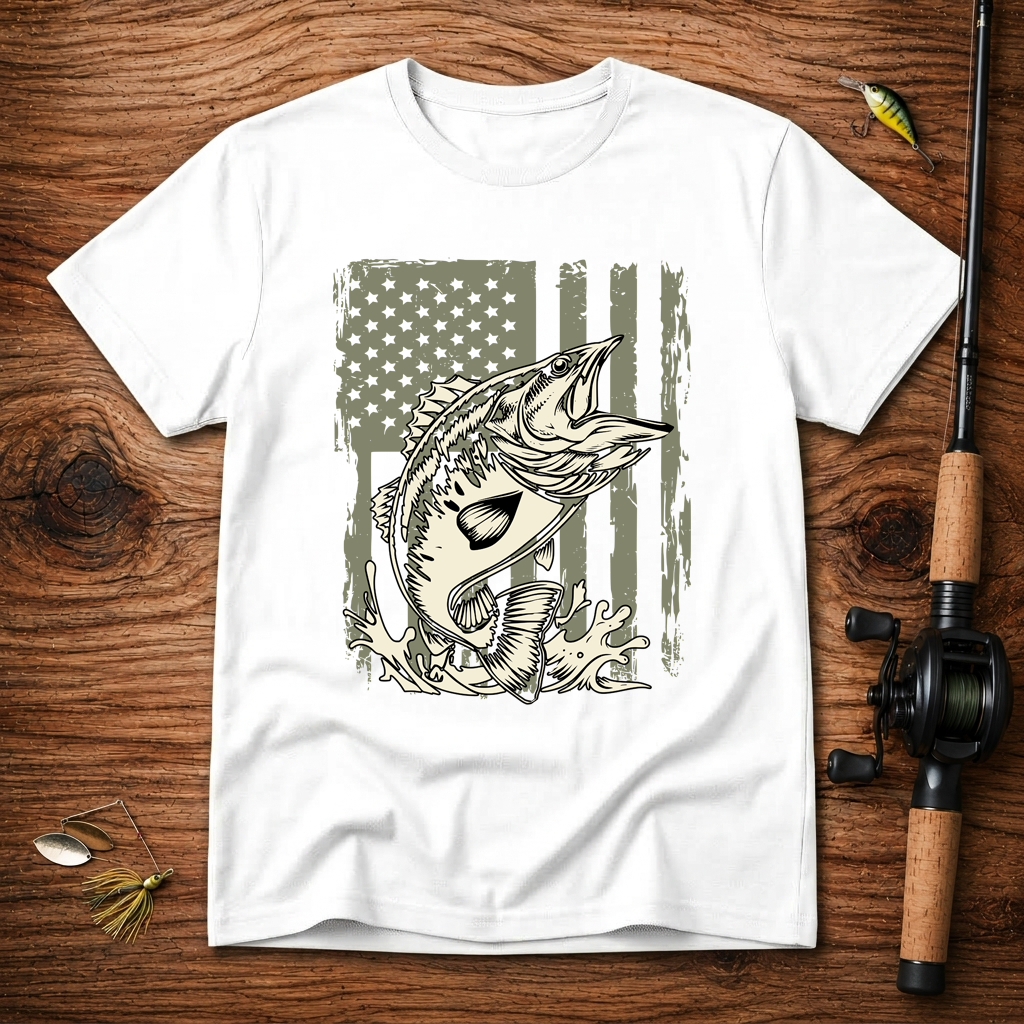 American Flag Bass Fishing T-Shirt – Patriotic Angler